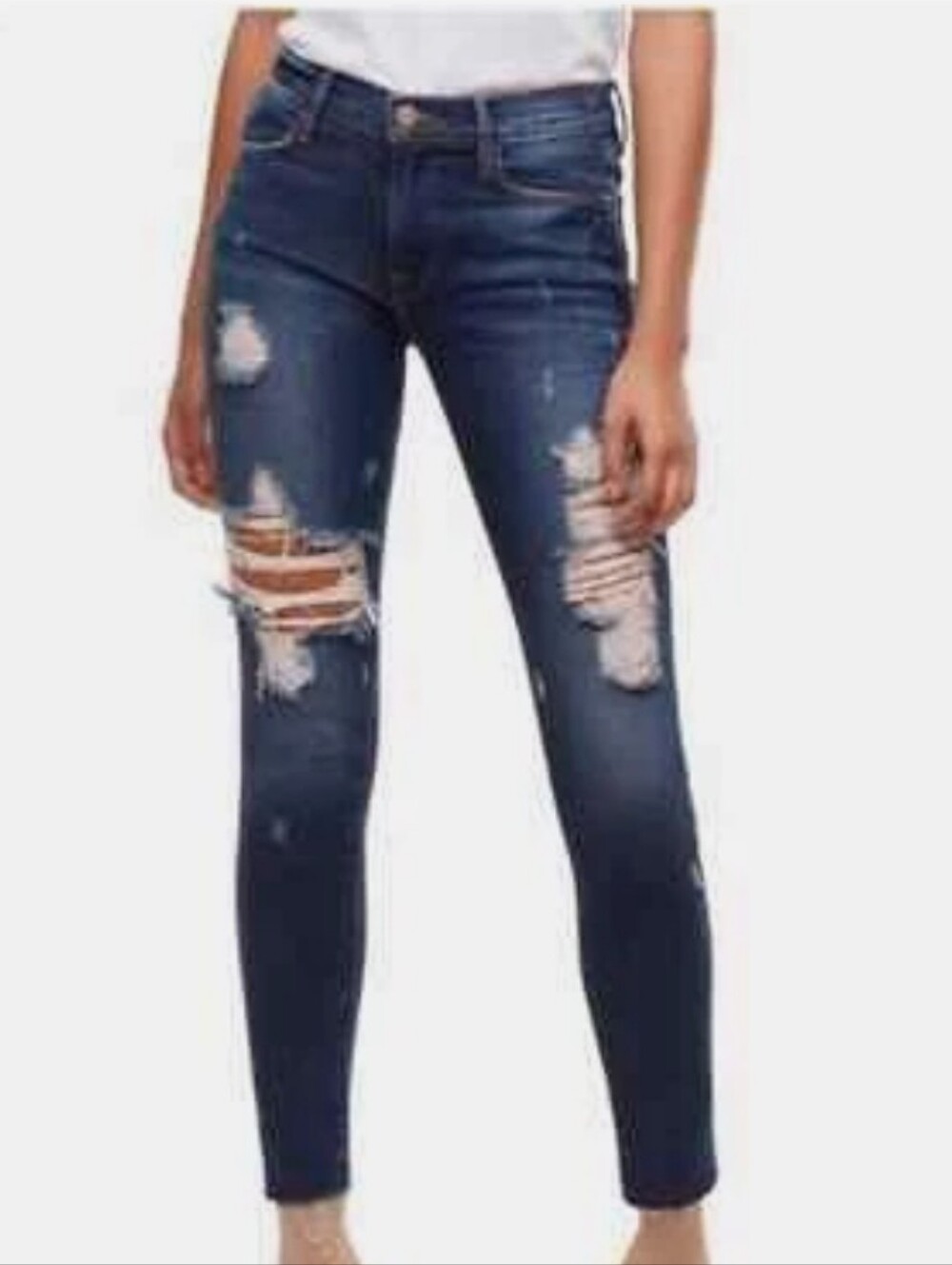 FRAME DENIM "Le High Skinny Crop" Indigo Distressed Jean Sz 27